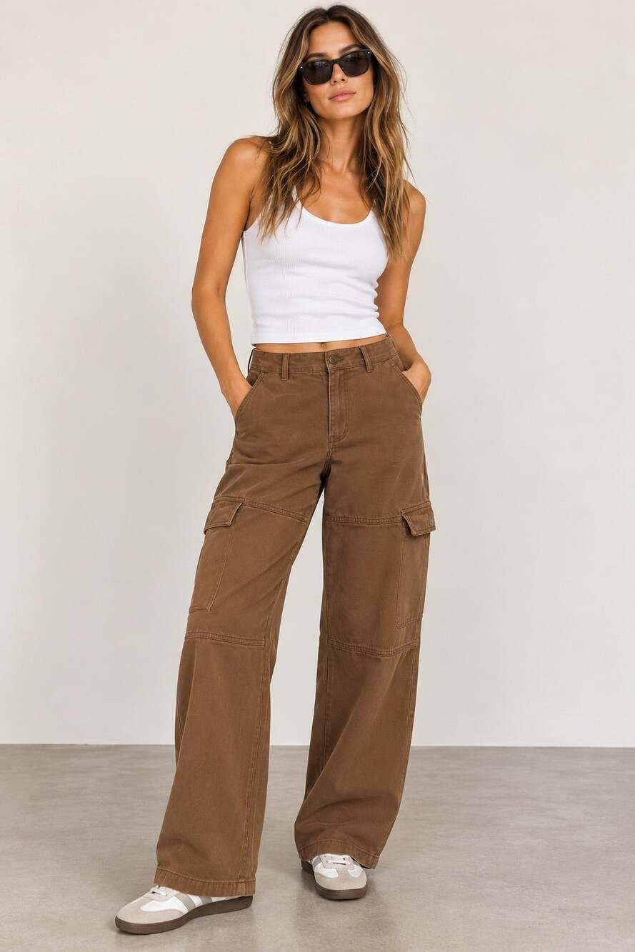 Aritzia Wilfred Free Maeve Cargo Pants Brown Wide Leg Boho Utility Y2K Size 4